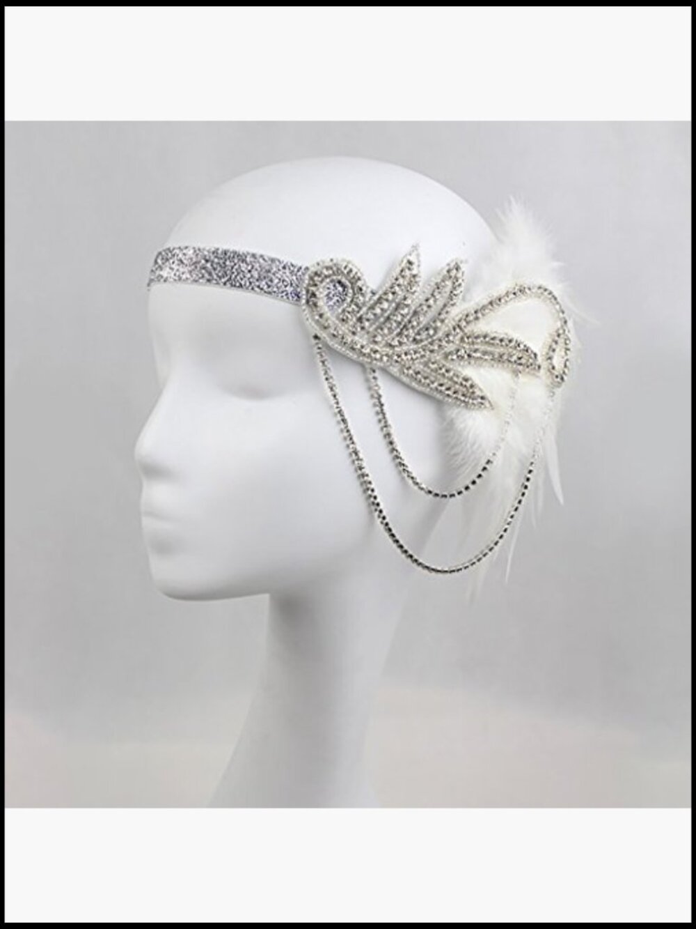Flapper Vintage Peacock Feather Gatsby Beaded Tassel Headpiece - Picture 4 of 5